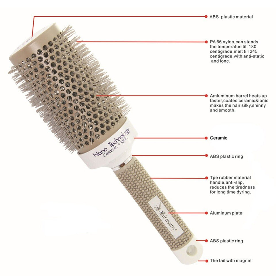 Vaclav 6 Size Hair Brush Nano Hairbrush Thermal Ceramic Ion Round Barrel Comb Hairdressing Hair Salon Styling Drying Curling