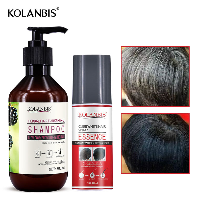 organic black hair care product hair shampoo and  cure white hair oil spray set for  anti gray hair treatment no side effect